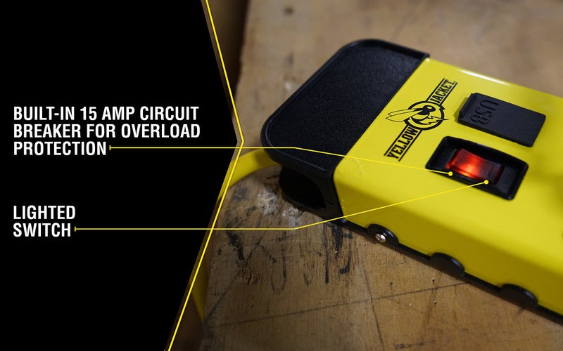 Yellow Jacket بلوك طاقة معدني حديث 8 مخرج من يلو جاكت 5148 مع 2 منفذ USB؛ أصفر - Image 3